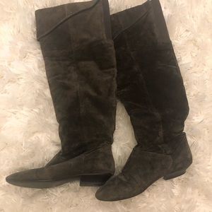 Brown suede knee high boots